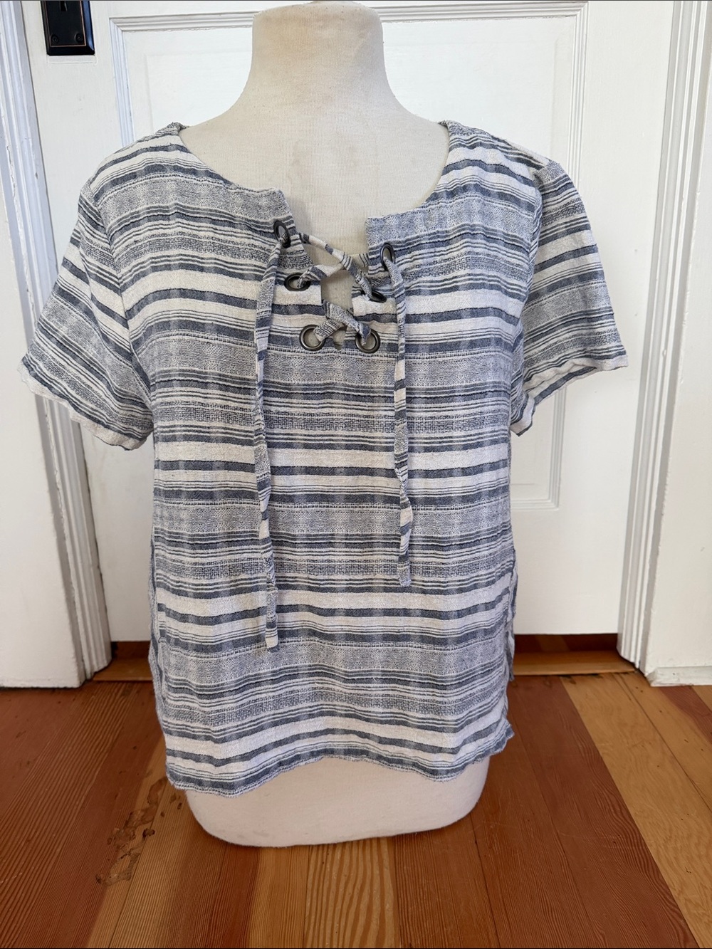 Melloday 100% Cotton Short Sleeve Striped Top Medium